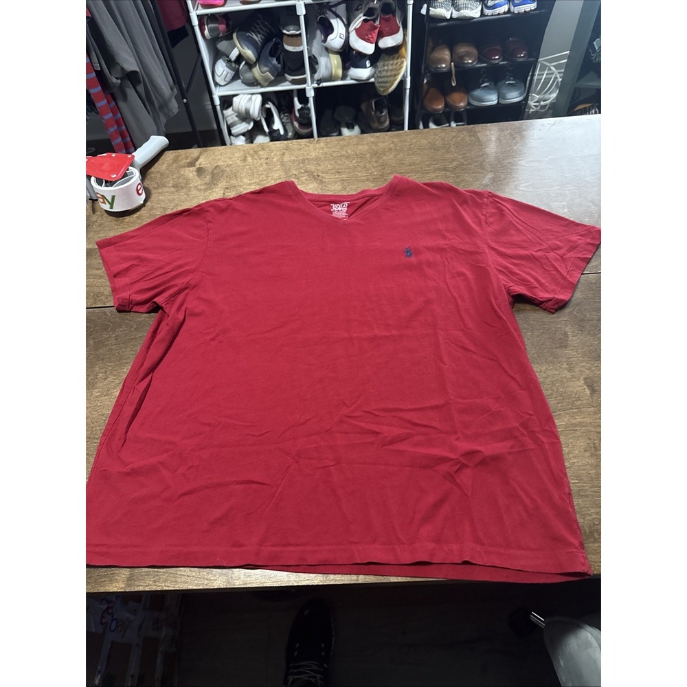 Polo Ralph Lauren Mens Size XXL V-Neck T-Shirt Maroon Color Short Sleeve